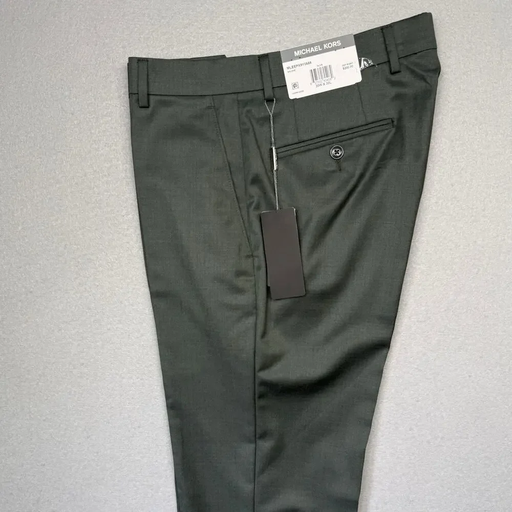 Michael Kors Men's Classic-Fit Wool-Blend Suit Pants Olive Melange 30x30 $200